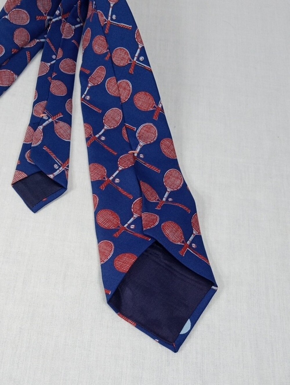 Navy Tie with Red Tennis Racket Motif - Picture 4 of 7